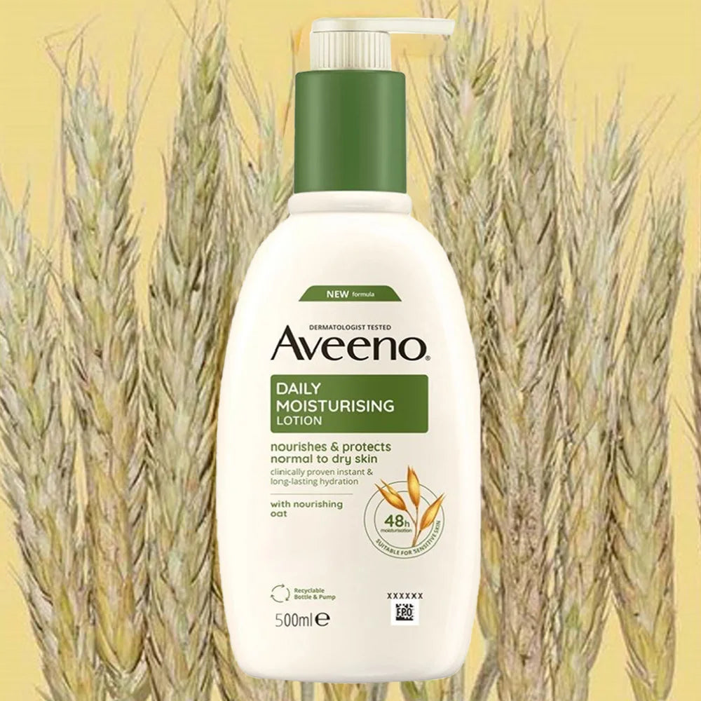 Aveeno Daily Moisturising Body Lotion 500ml, Suitable For Sensitive Skin, With Soothing Oats & Rich Emollients, Long-lasting 48h