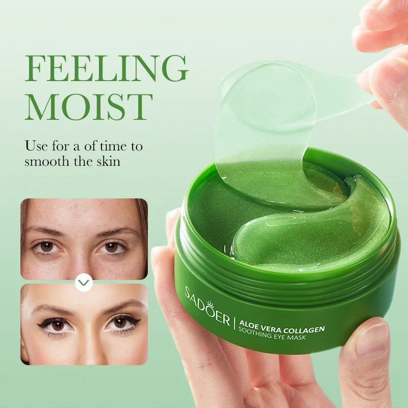 SADOER 60pcs Collagen & Aloe Vera Eye Mask Patches Anti Dark Circles Eye Bags Removal Moisturizing & Firming Skin Care Treatment