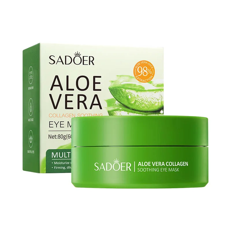 SADOER 60pcs Collagen & Aloe Vera Eye Mask Patches Anti Dark Circles Eye Bags Removal Moisturizing & Firming Skin Care Treatment