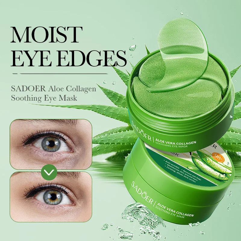 SADOER 60pcs Collagen & Aloe Vera Eye Mask Patches Anti Dark Circles Eye Bags Removal Moisturizing & Firming Skin Care Treatment