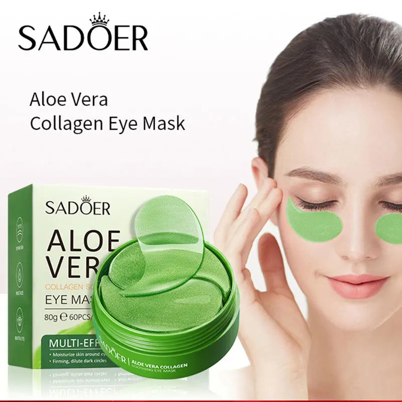 SADOER 60pcs Collagen & Aloe Vera Eye Mask Patches Anti Dark Circles Eye Bags Removal Moisturizing & Firming Skin Care Treatment