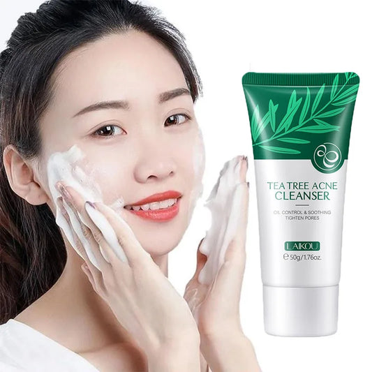LAIKOU Tea Tree Acne Cleanser Oil Control Moisturizing Anti Aging Gentle Cleansing Remove Blackhead Shrink Pores Face Skin Care