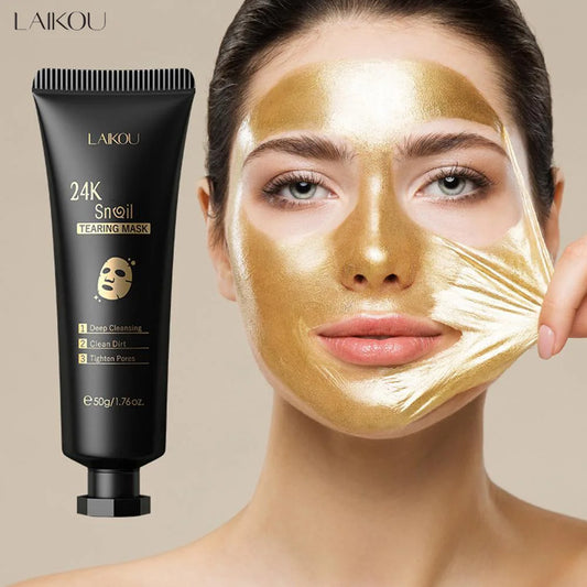 Laikou Peel Off 24K Gold Snail Collagen Mask Reduce Blackheads Deep Cleaning Oil-Control Shrink Pores Hydrating Smooth Face Skin